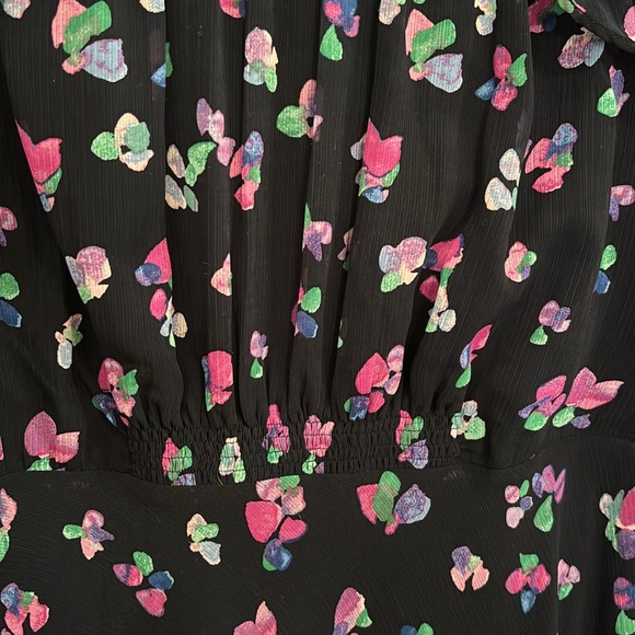 DKNY size 10 Navy Blue Floral Dress - pink purple green - flutter cap sleeve - Picture 3 of 4